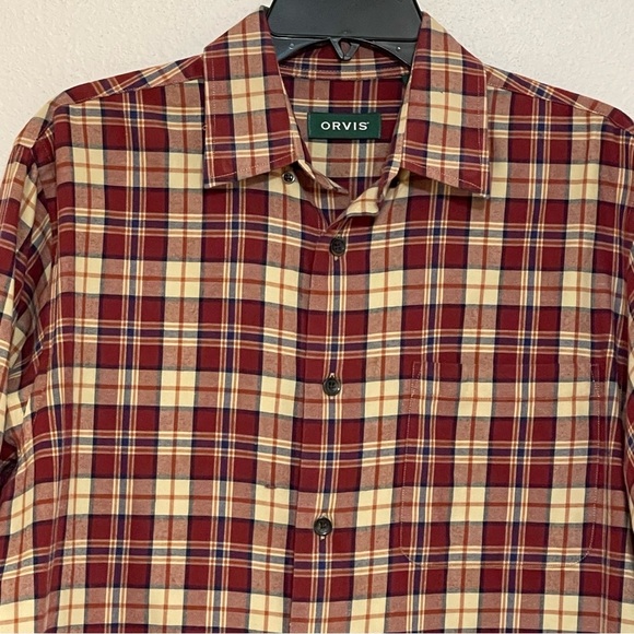 Orvis Plaid Autumn Flannel Long Sleeve Button Up Shirt Cotton/Wool Blend - Picture 3 of 9